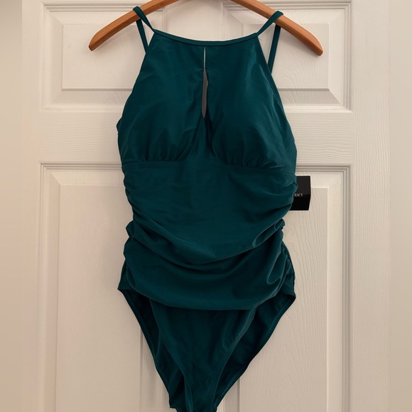 Ellen Tracy flattering high neck  pine green one piece size 14 nwt - Picture 1 of 3